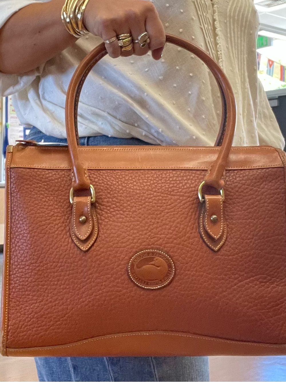 DOONEY & BOURKE Tan Pebble Leather Satchel with Gold Hardware - Picture 12 of 12